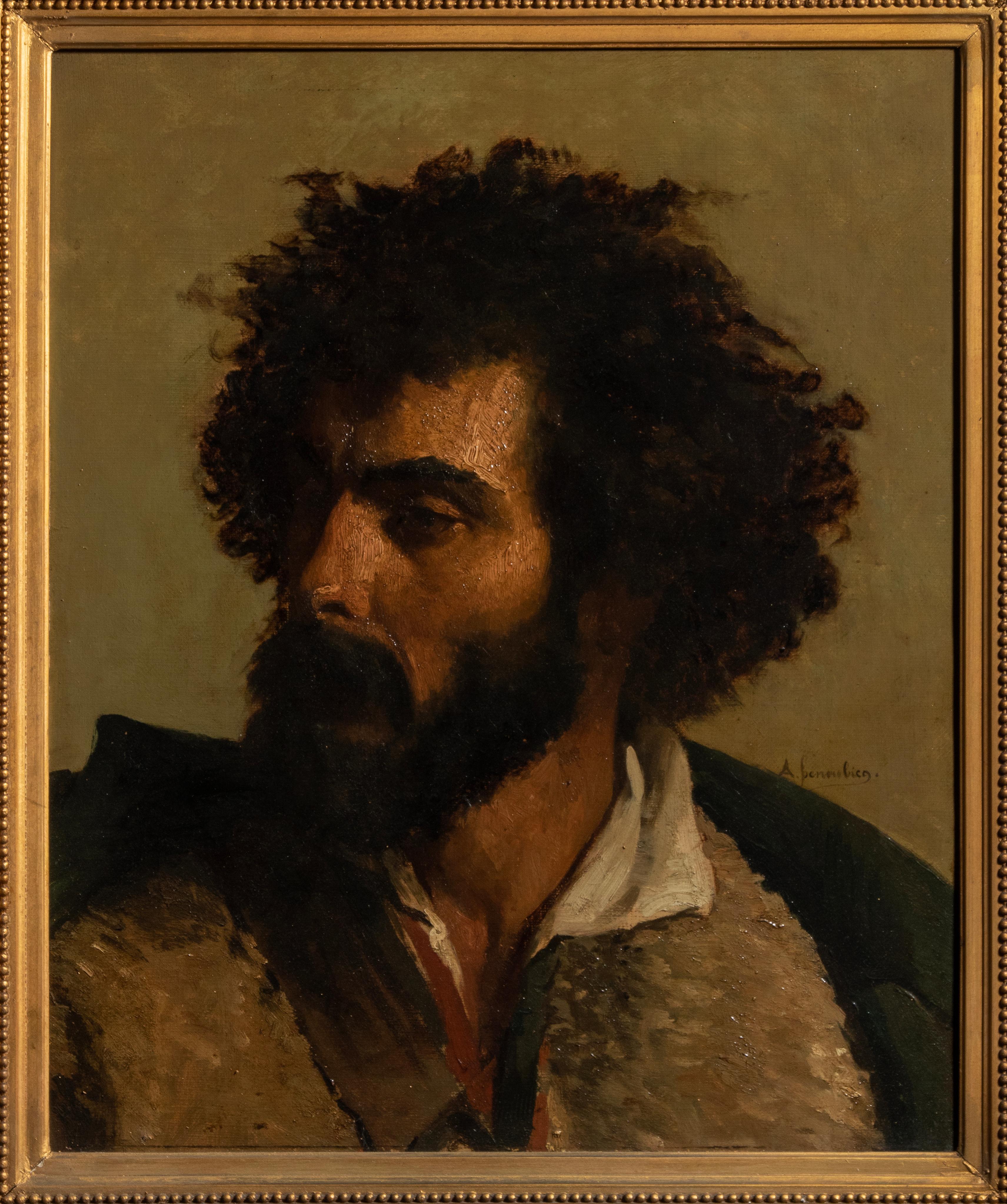 An Orientalist oil on canvas painting of a man, probably an Maroccan shepherd, Hennebicq was active in Marocco.
Dimensions frame: 73 x 64 cm
Dimensions canvas: 50 x 41 cm
It is a beautiful painting, a clear portrait of a 'local' man at the time,