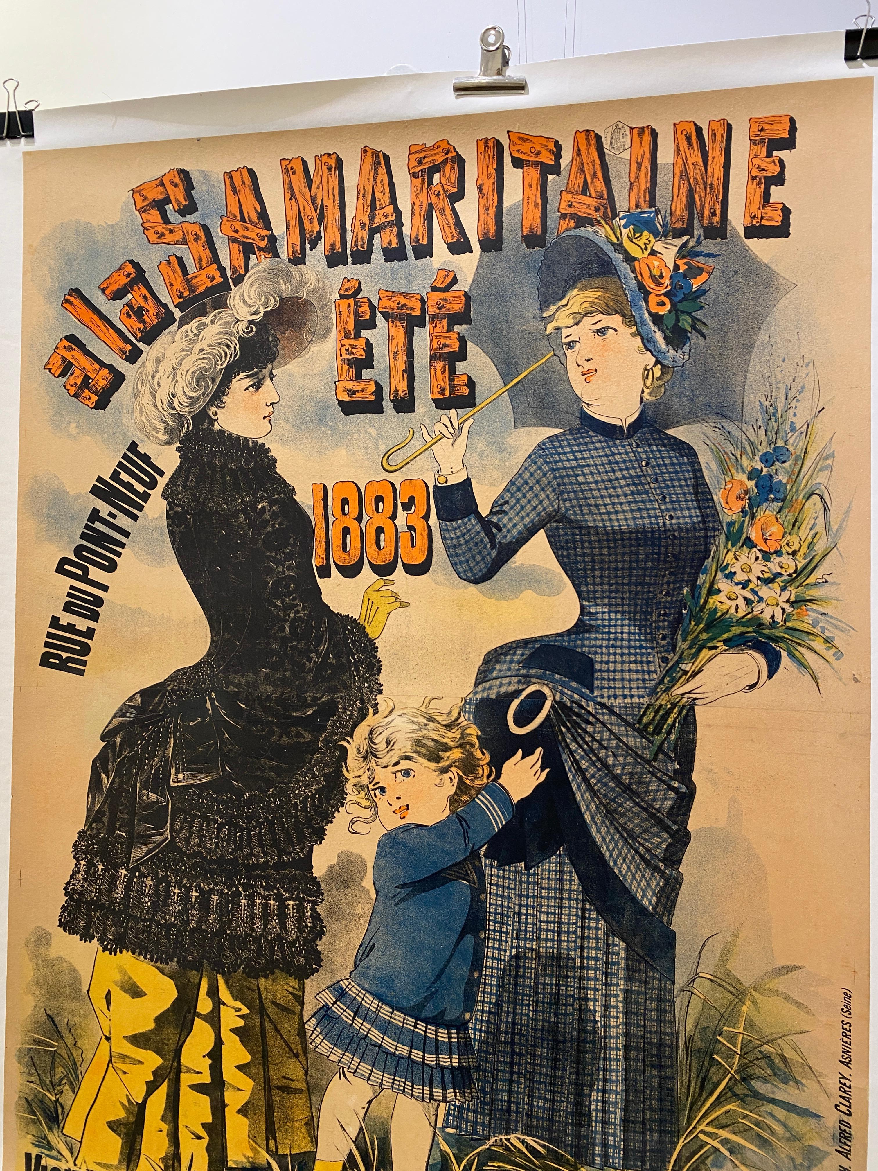 Linen Late 19th Century Original French Poster, 'Samaritaine; c. 1883 For Sale