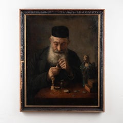 Late 19th Century Original Oil on Canvas Portrait of Old Man and Curiosities