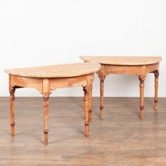 Late 19th Century Original Painted Swedish Pair of Demi Lune Console Tables