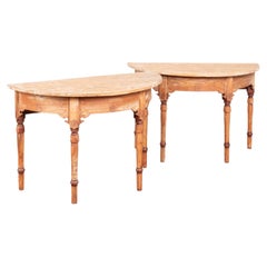 Late 19th Century Original Painted Swedish Pair of Demi Lune Console Tables