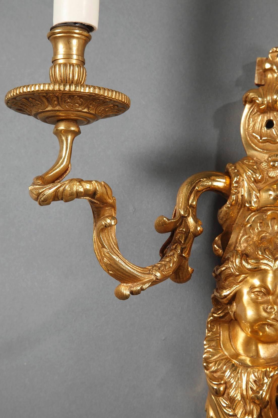 Late 19th Century Ormolu Sconces in Louis XV Style In Good Condition In Paris, FR