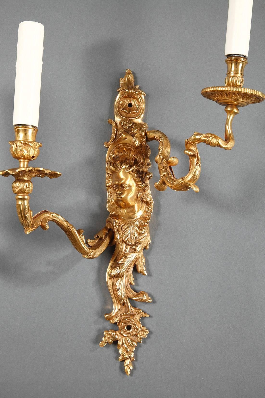 Bronze Late 19th Century Ormolu Sconces in Louis XV Style