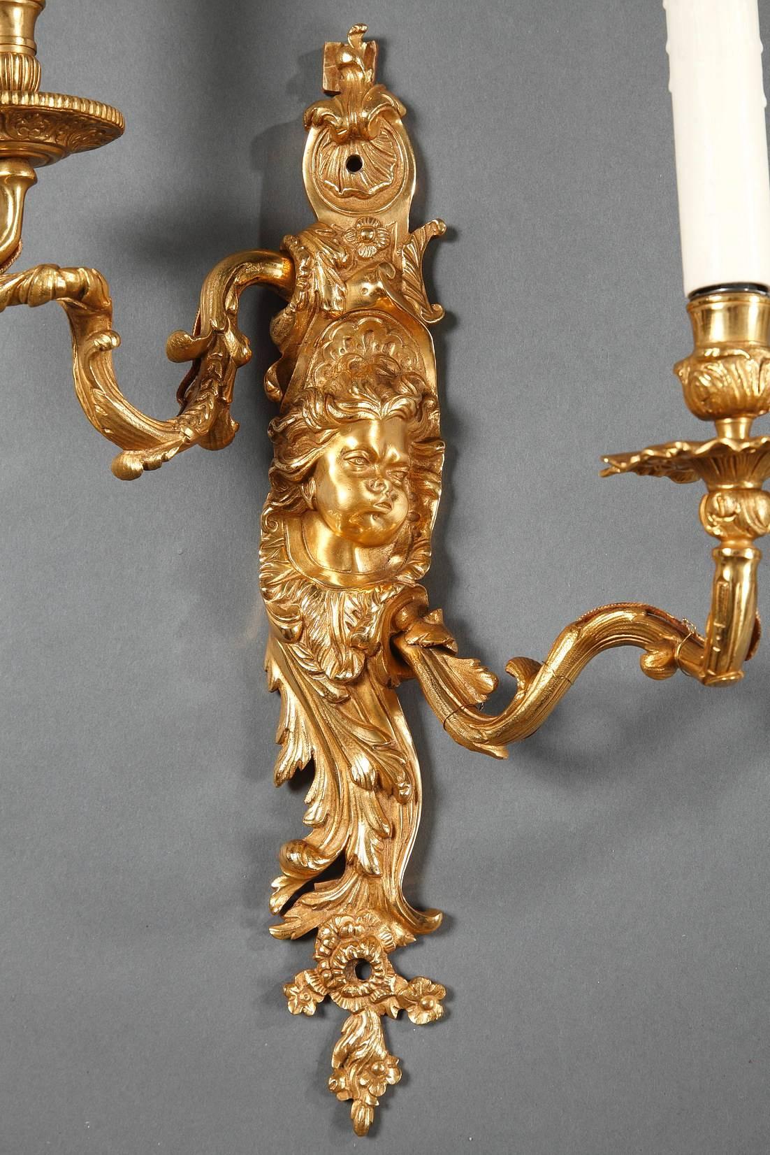 Late 19th Century Ormolu Sconces in Louis XV Style 1