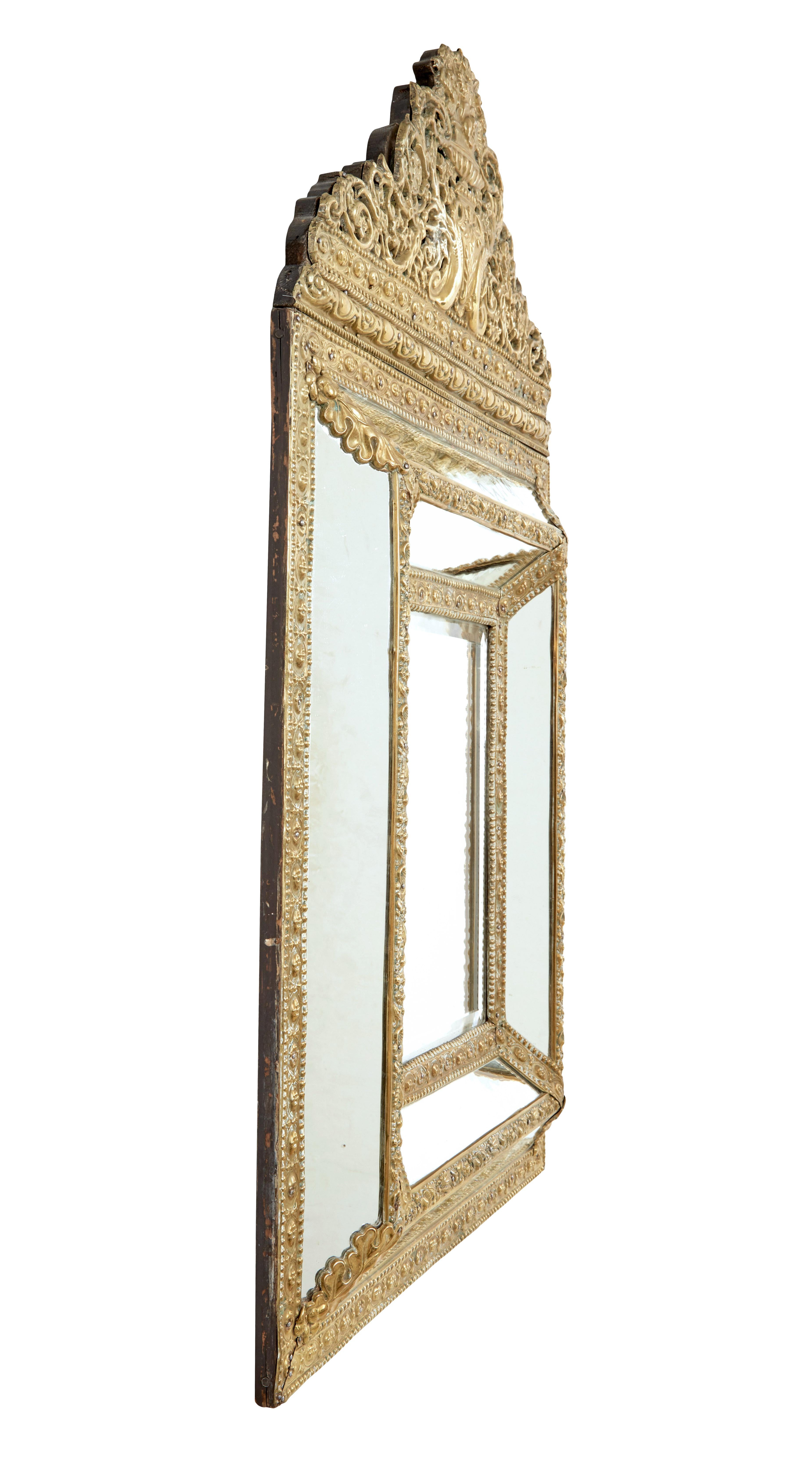 Late Victorian Late 19th Century Ornate Brass Cushion Mirror