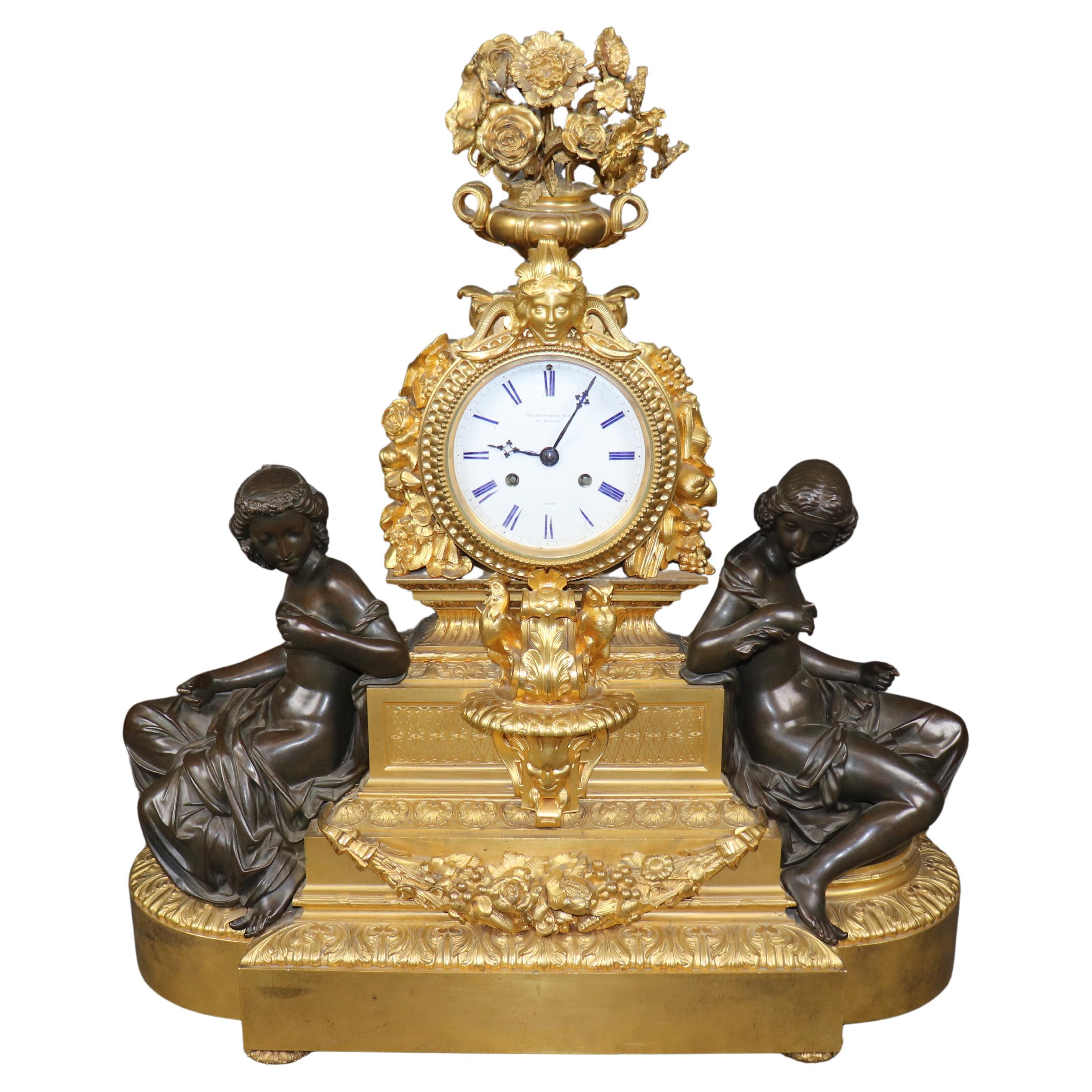 Late 19th Century Ornate Figural Bronze Clock By Delafontaine of Paris