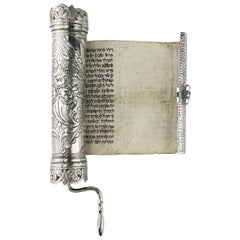 Late 19th Century Ottoman Empire Silver Megillah Case and Esther Scroll