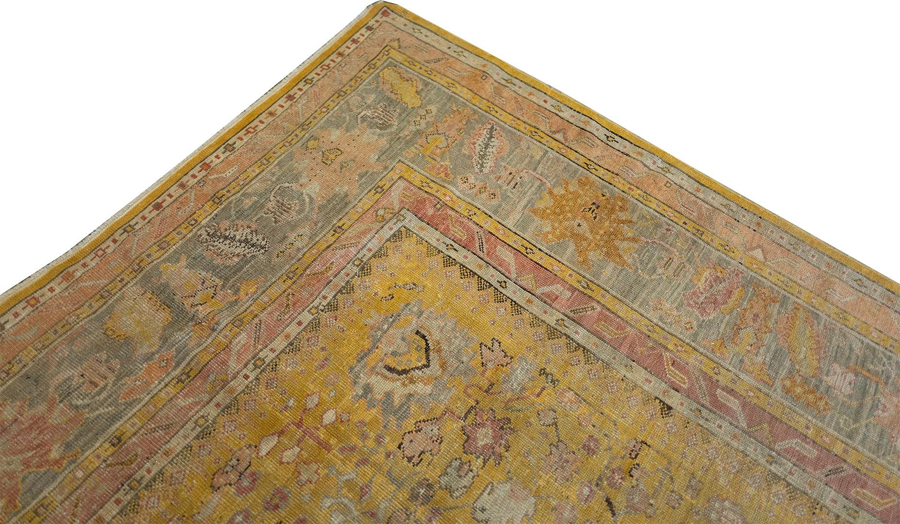 Hand-Knotted Late 19th Century Wool Hand-Woven Oushak Rug from West Anatolia