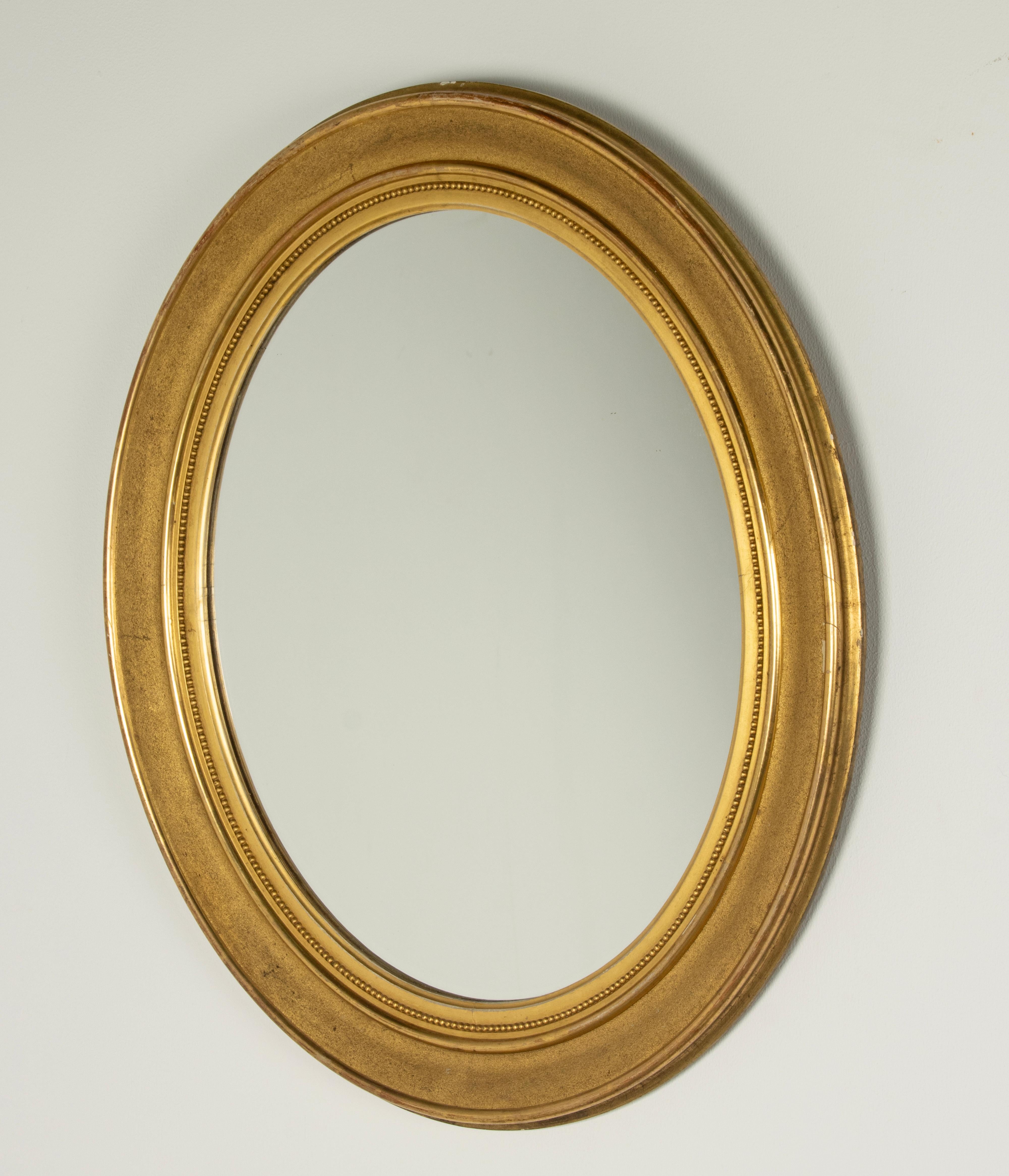 French Late 19th Century Oval Mirror - Gold Leaf Gilt - Louis Philippe