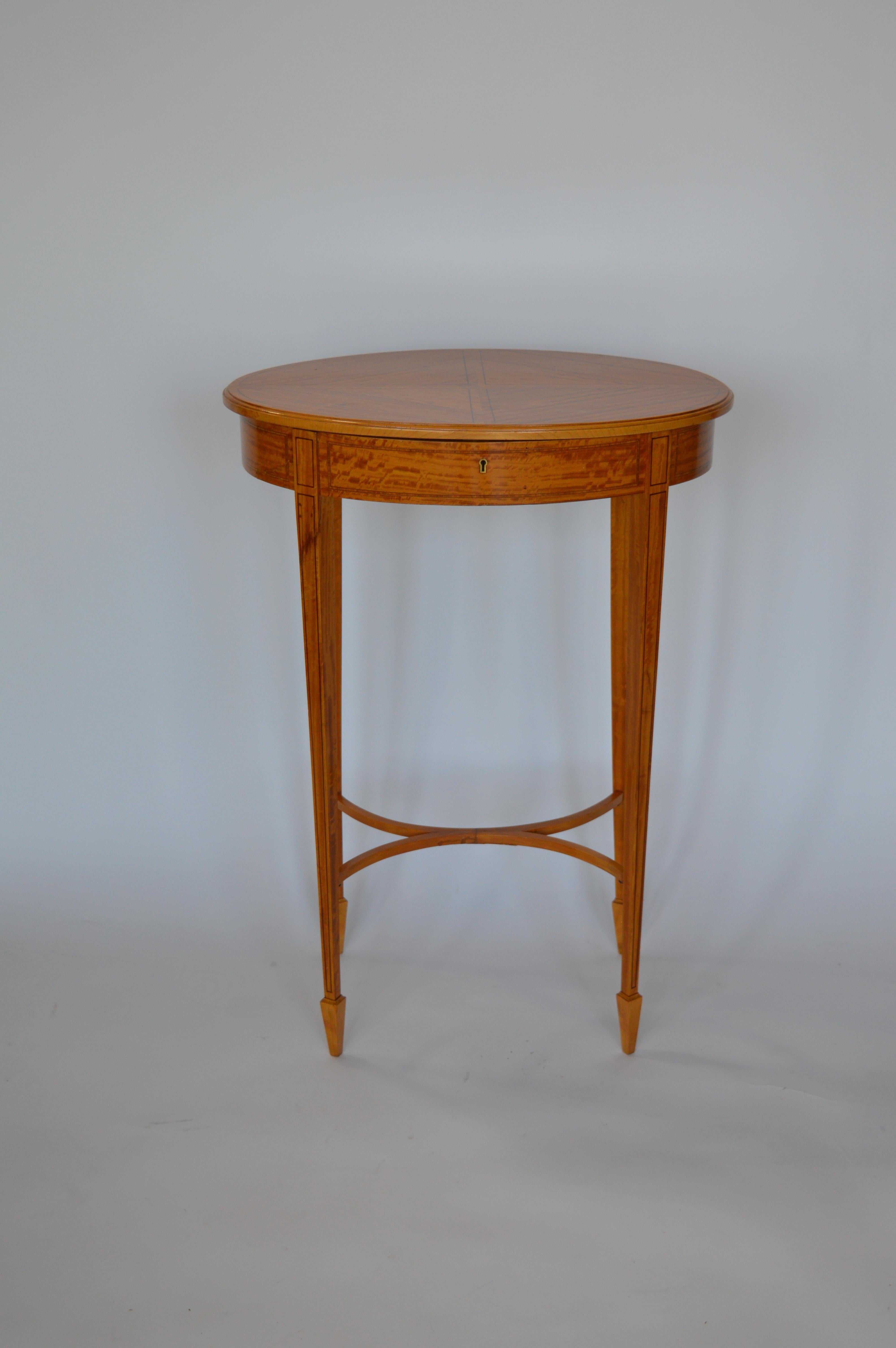 French Late 19th Century Oval Satinwood Sewing Table For Sale