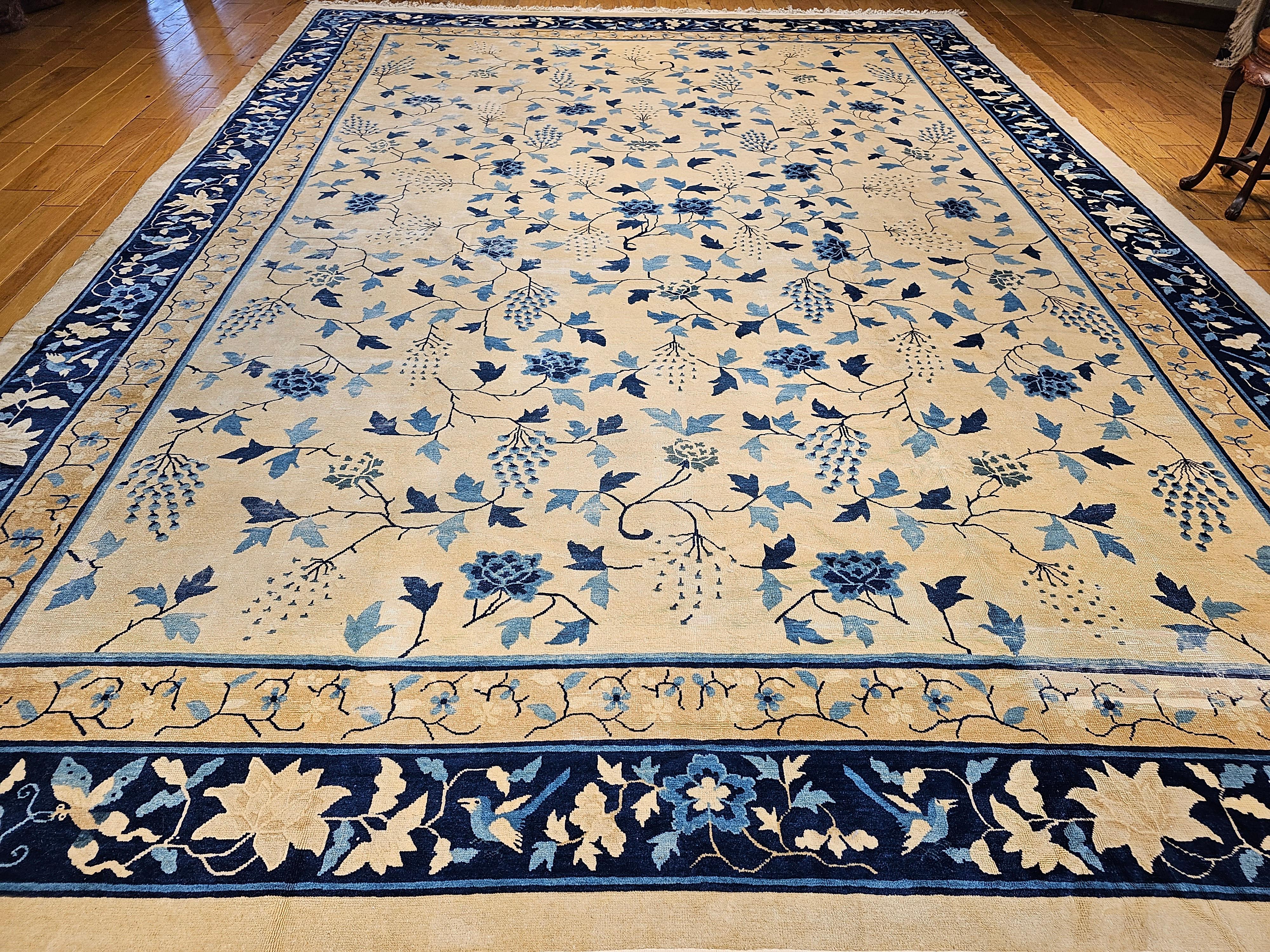 Late 19th Century Oversize Chinese Peking in Allover Pattern in Ivory, Baby Blue For Sale 7