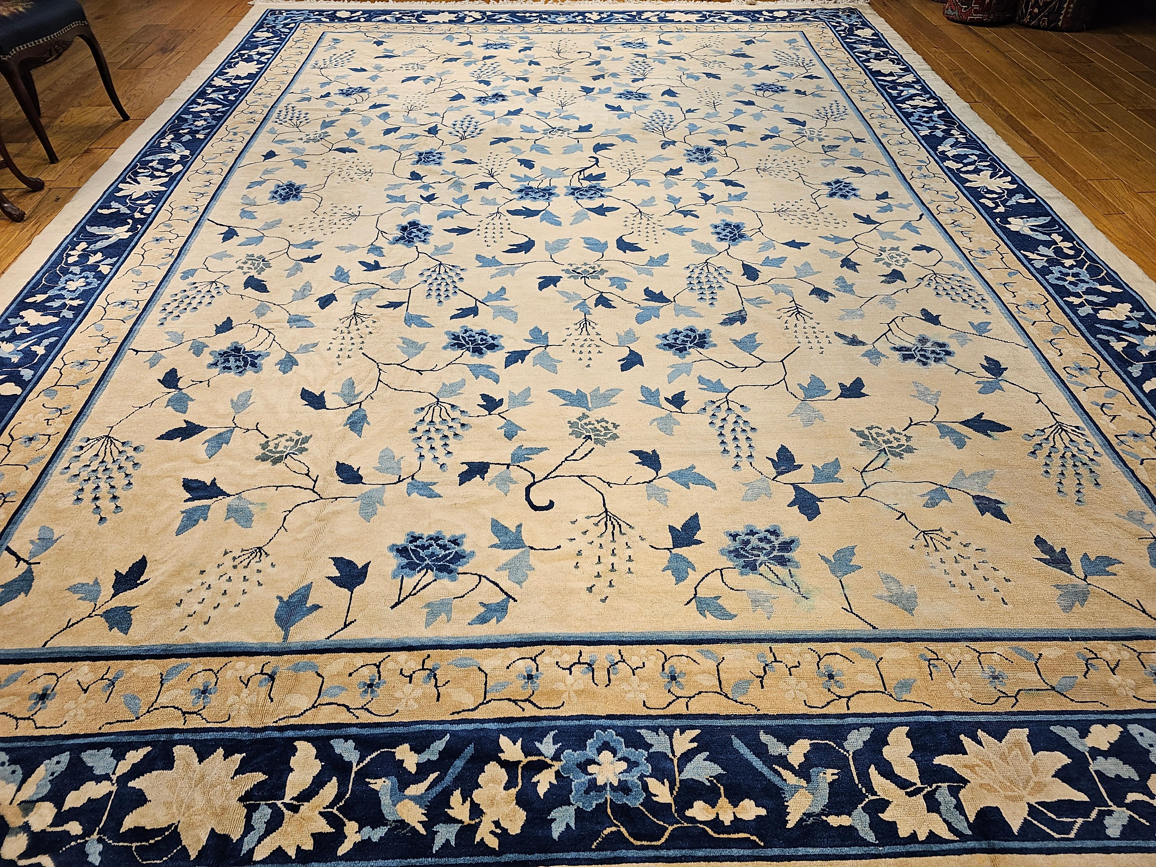 Late 19th Century Oversize Chinese Peking in Allover Pattern in Ivory, Baby Blue For Sale 9