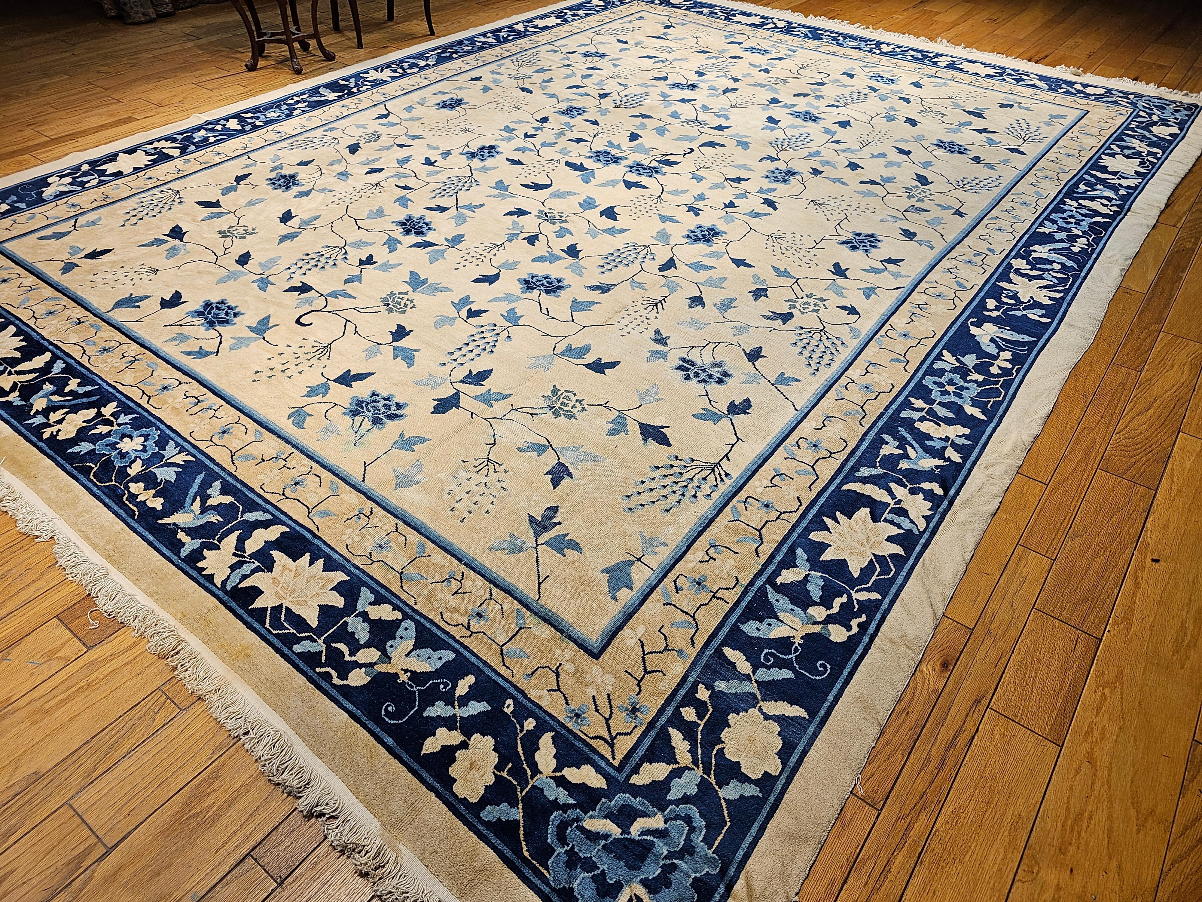 Late 19th Century Oversize Chinese Peking in Allover Pattern in Ivory, Baby Blue For Sale 10