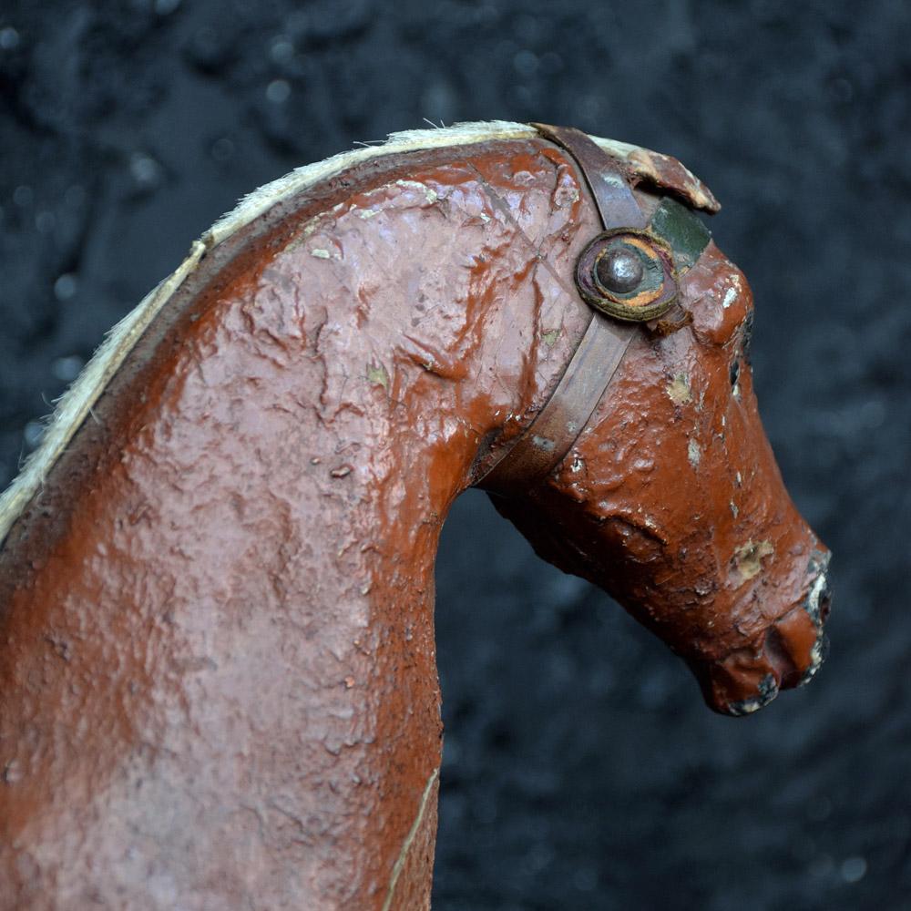 Wood Late 19th Century Oversized Papier Maché Pull Along Horse Toy