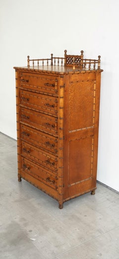 Late 19th Century Paine Furniture Co Faux Bamboo Birdseye Maple Wellington Chest