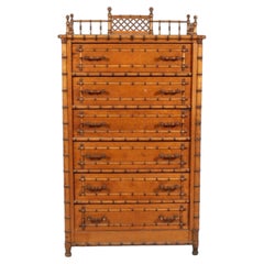 Late 19th Century Paine Furniture Co Faux Bamboo Birdseye Maple Wellington Chest