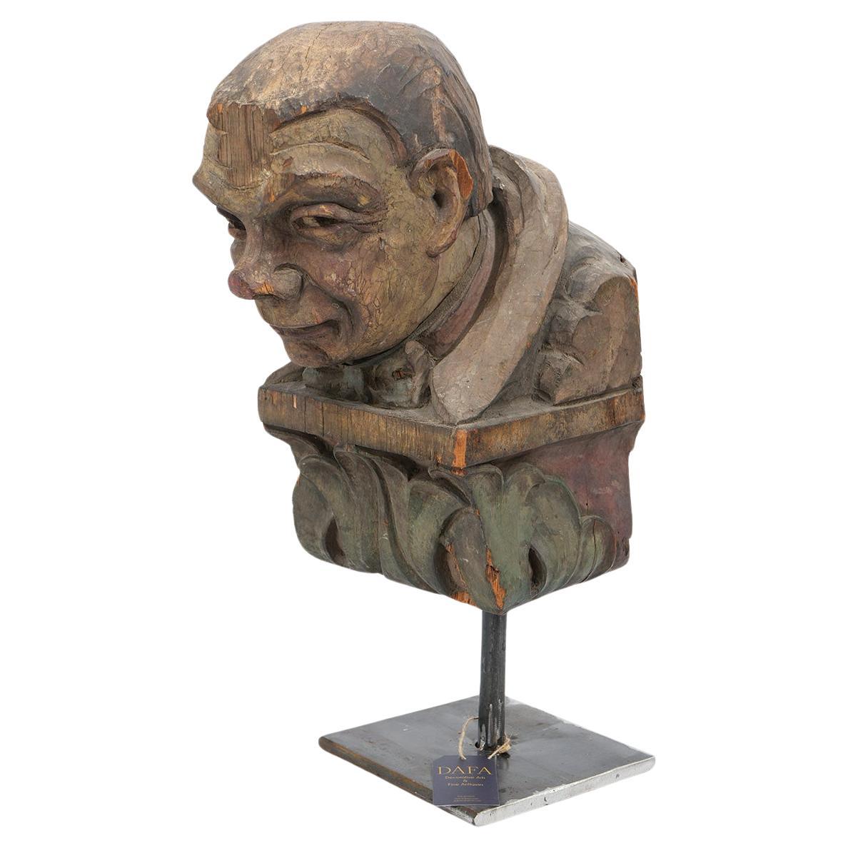 Late 19th Century Painted and Carved Carousel Figure or Fragment Mounted on Base For Sale