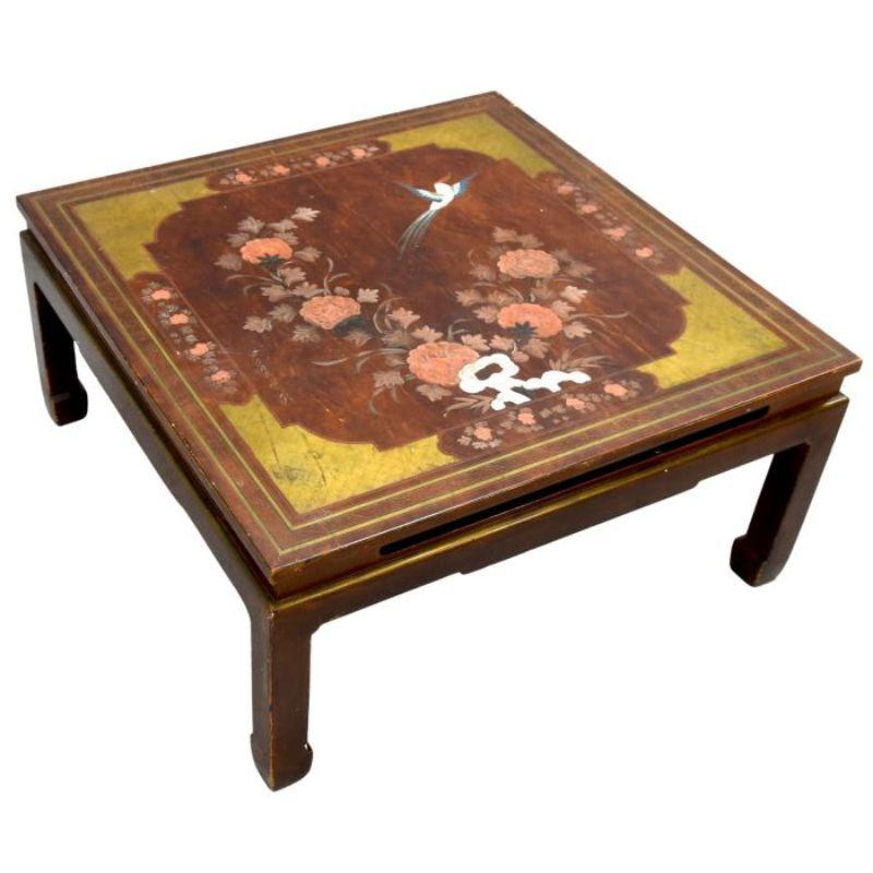 Asian lacquered tea table painted late 19th century, height 39 cm for a size of 80 cm by 80 cm.

Additional information:
Style: Asian
Material: Lacquer.