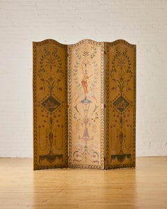 Late 19th Century Painted Leather Three-Paneled Folding Screen