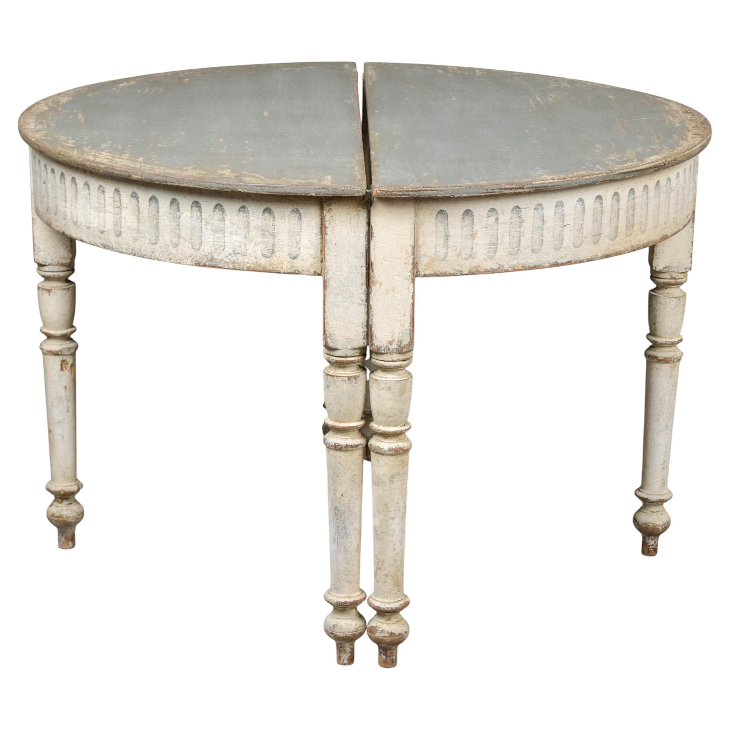Late 19th Century Painted Swedish Demilune Console Tables - Pair