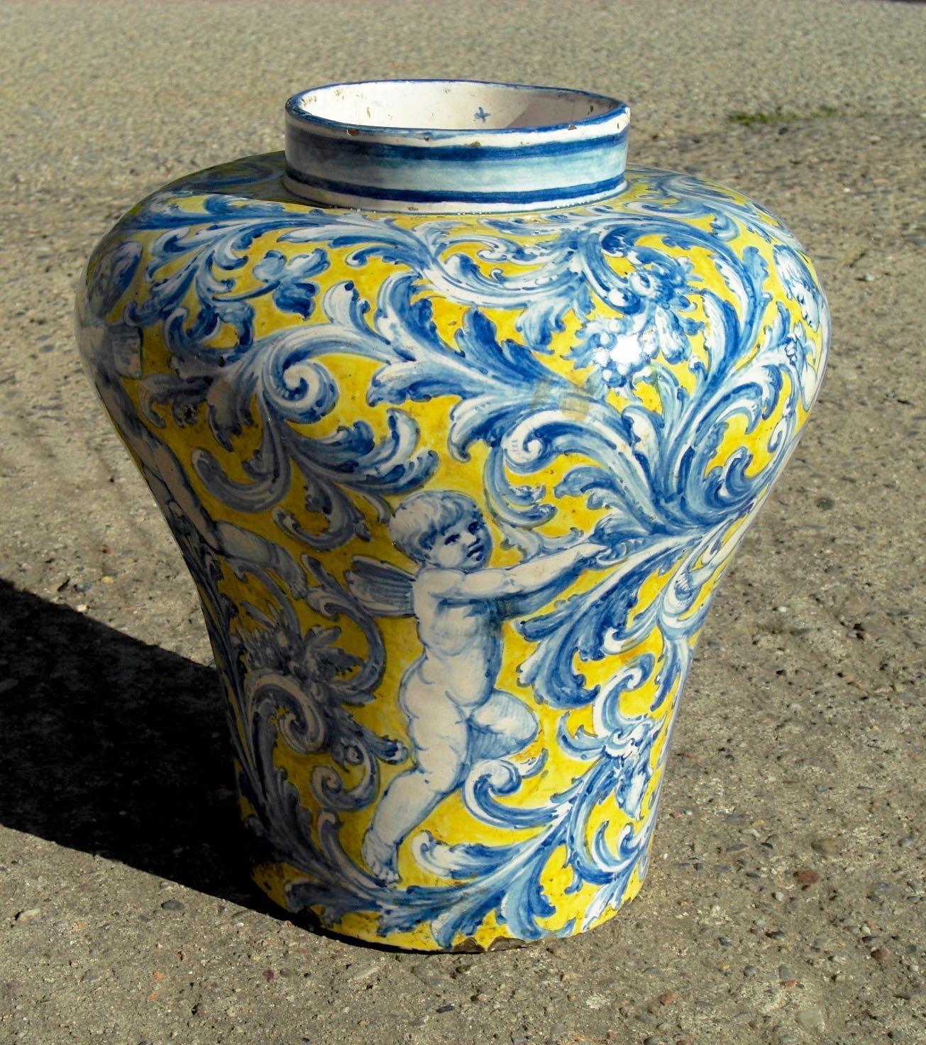 Romantic Late 19th Century Painted Talavera Majolica Jar from Spain