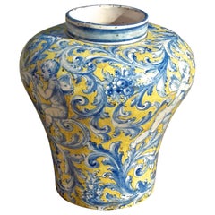 Antique Late 19th Century Painted Talavera Majolica Jar from Spain