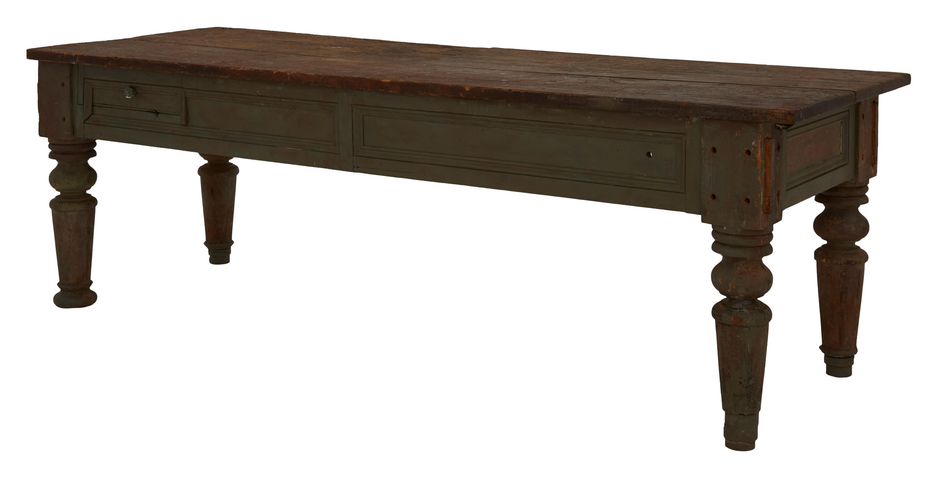 Rustic Late 19th Century Painted Wood Farm Table For Sale