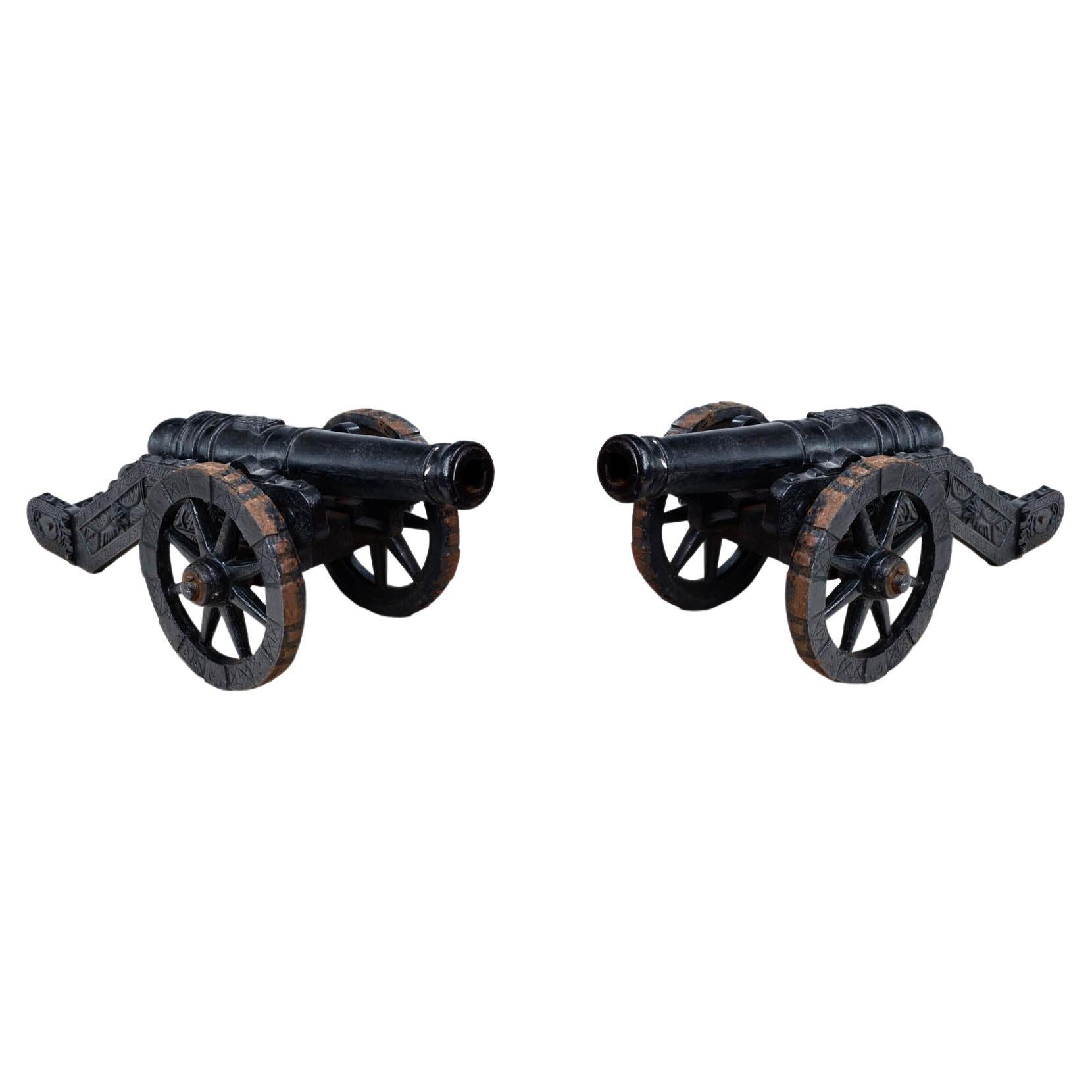 Late 19th Century Pair Decorative Cast Iron Signaling Cannons For Sale