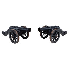 Late 19th Century Pair Decorative Cast Iron Signaling Cannons