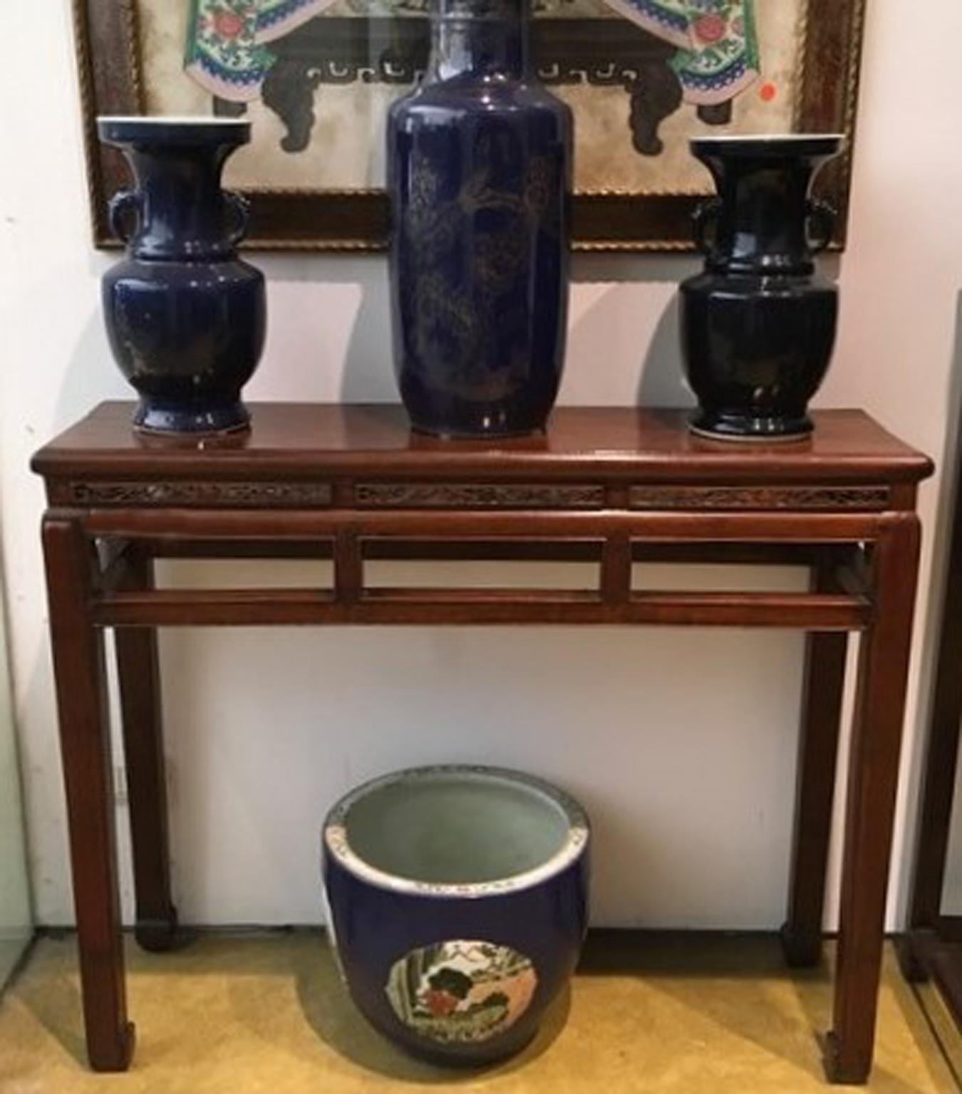 Chinese Export Late 19th Century Pair of Elmwood Console China Export