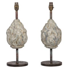 Late 19th Century Pair of Flaming Zinc Finial Lamps