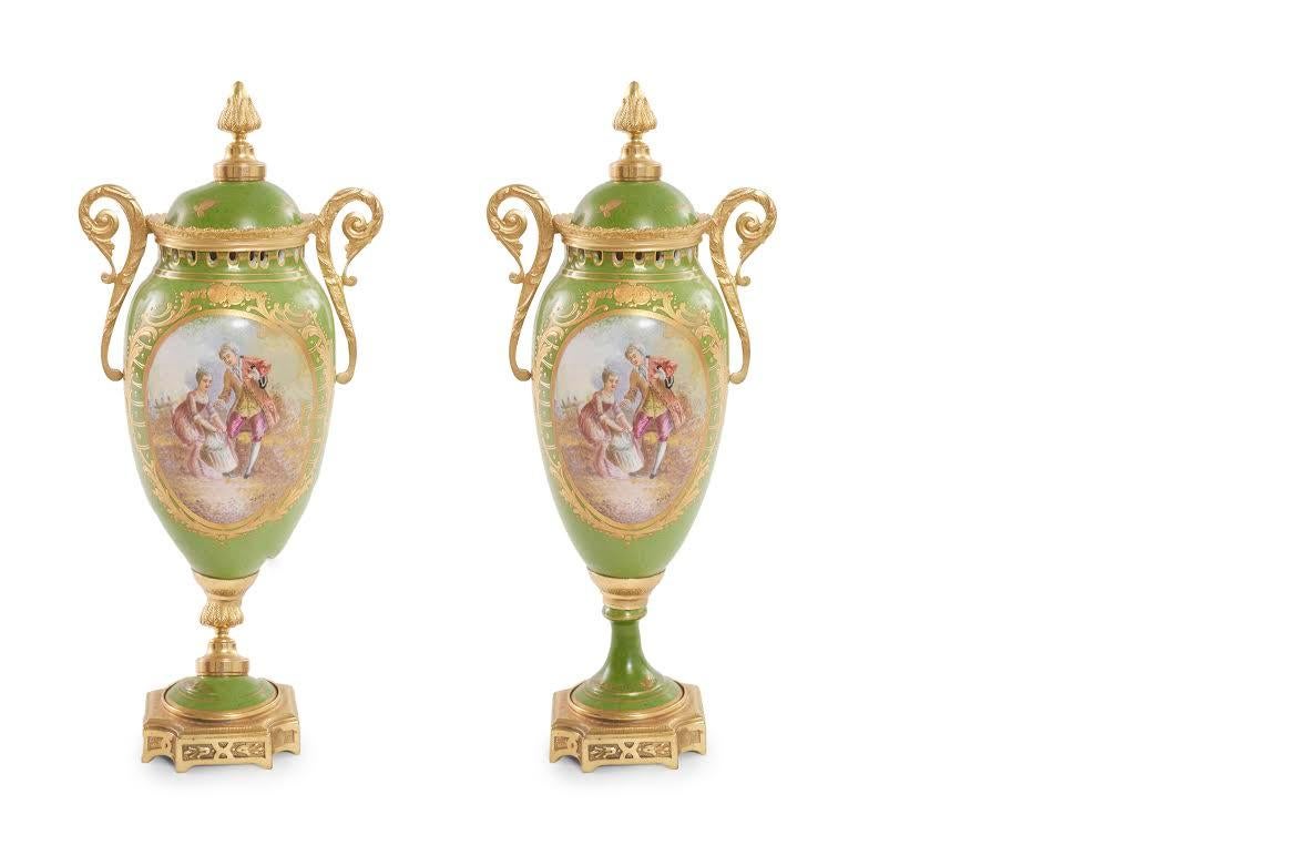 Late 19th Century Pair French Porcelain Urn 8