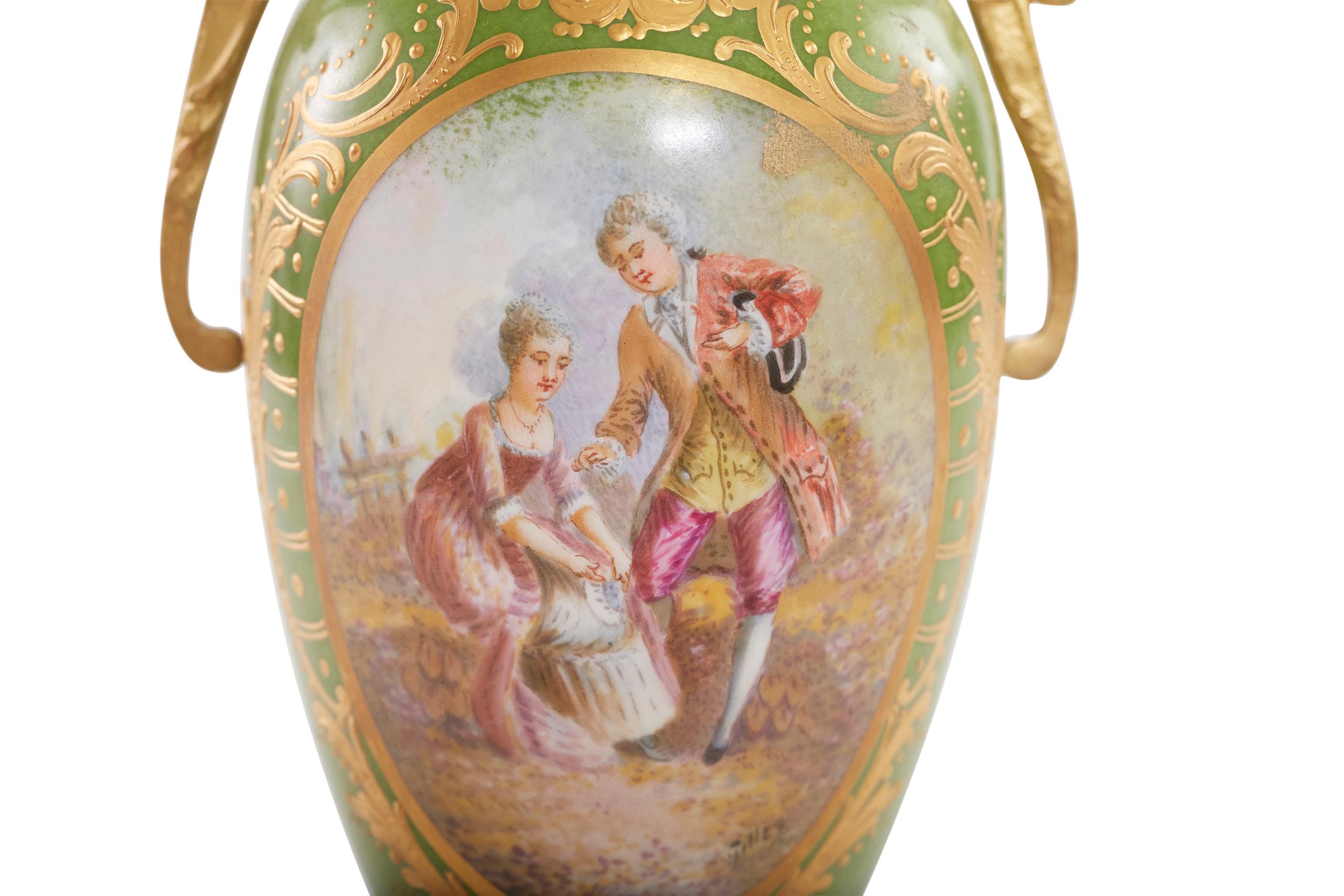 Hand-Painted Late 19th Century Pair French Porcelain Urn
