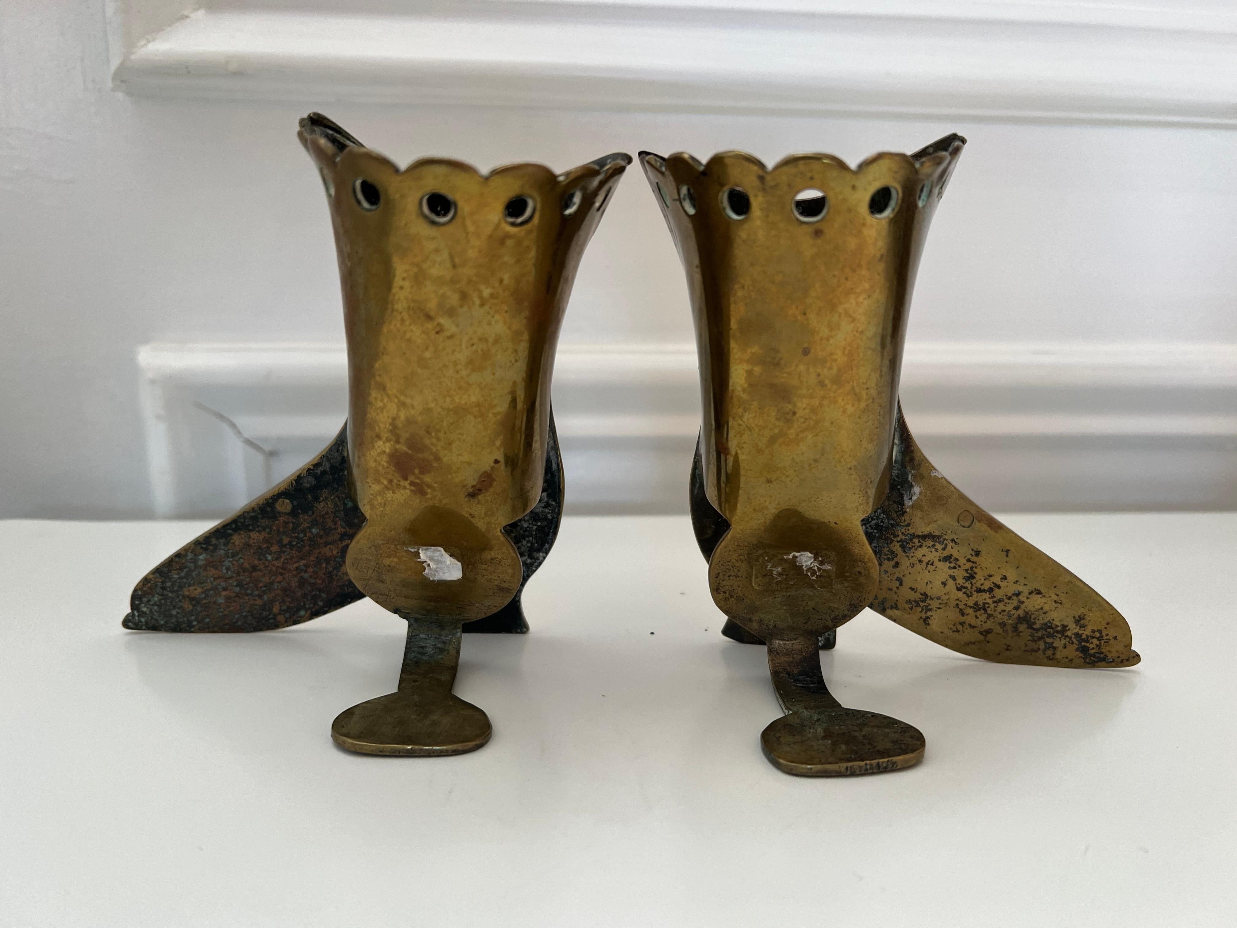 Late 19th Century Pair of Antique English  Brass High Top Shoe Spills For Sale 1