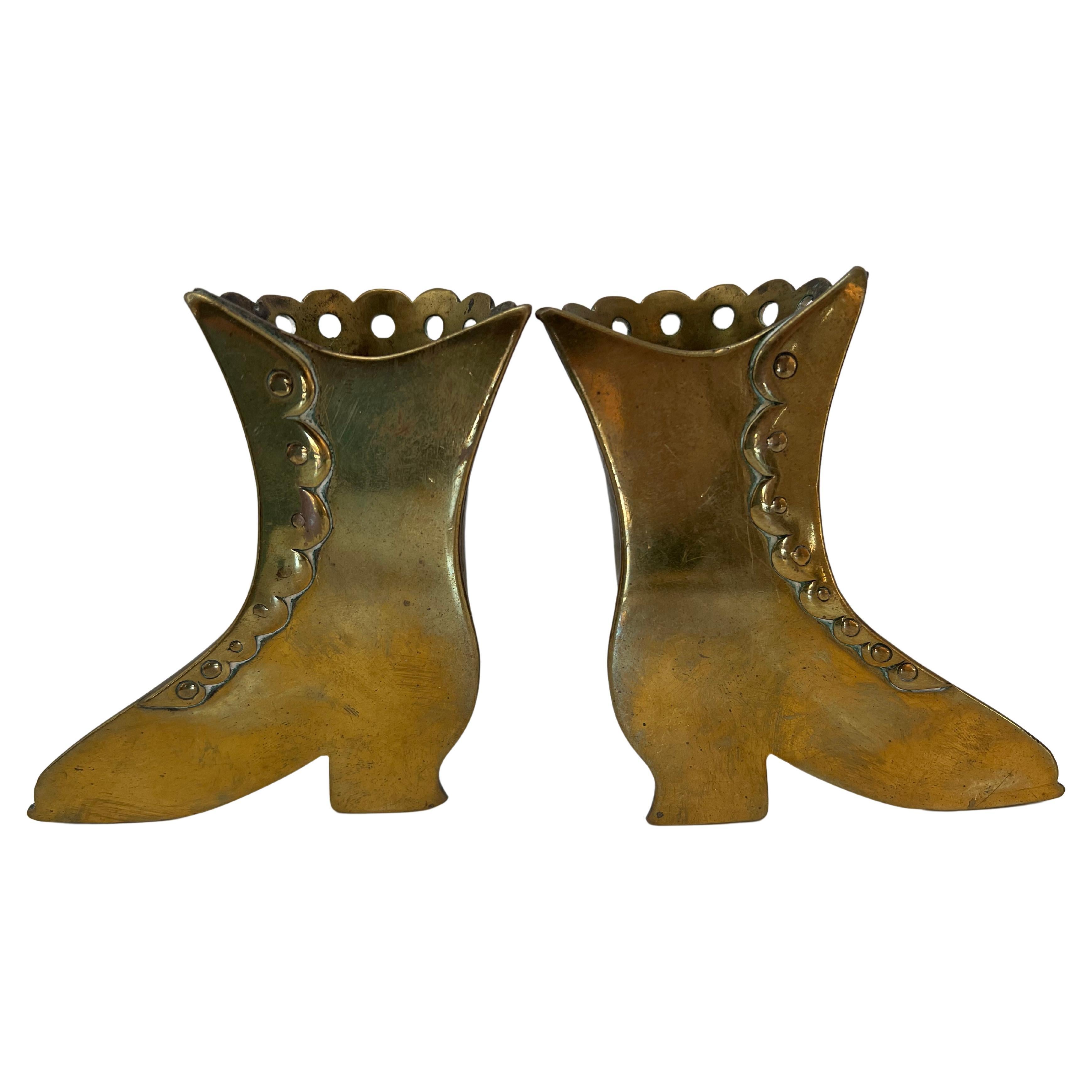 Late 19th Century Pair of Antique English  Brass High Top Shoe Spills For Sale