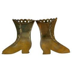 Late 19th Century Pair of Antique English  Brass High Top Shoe Spills
