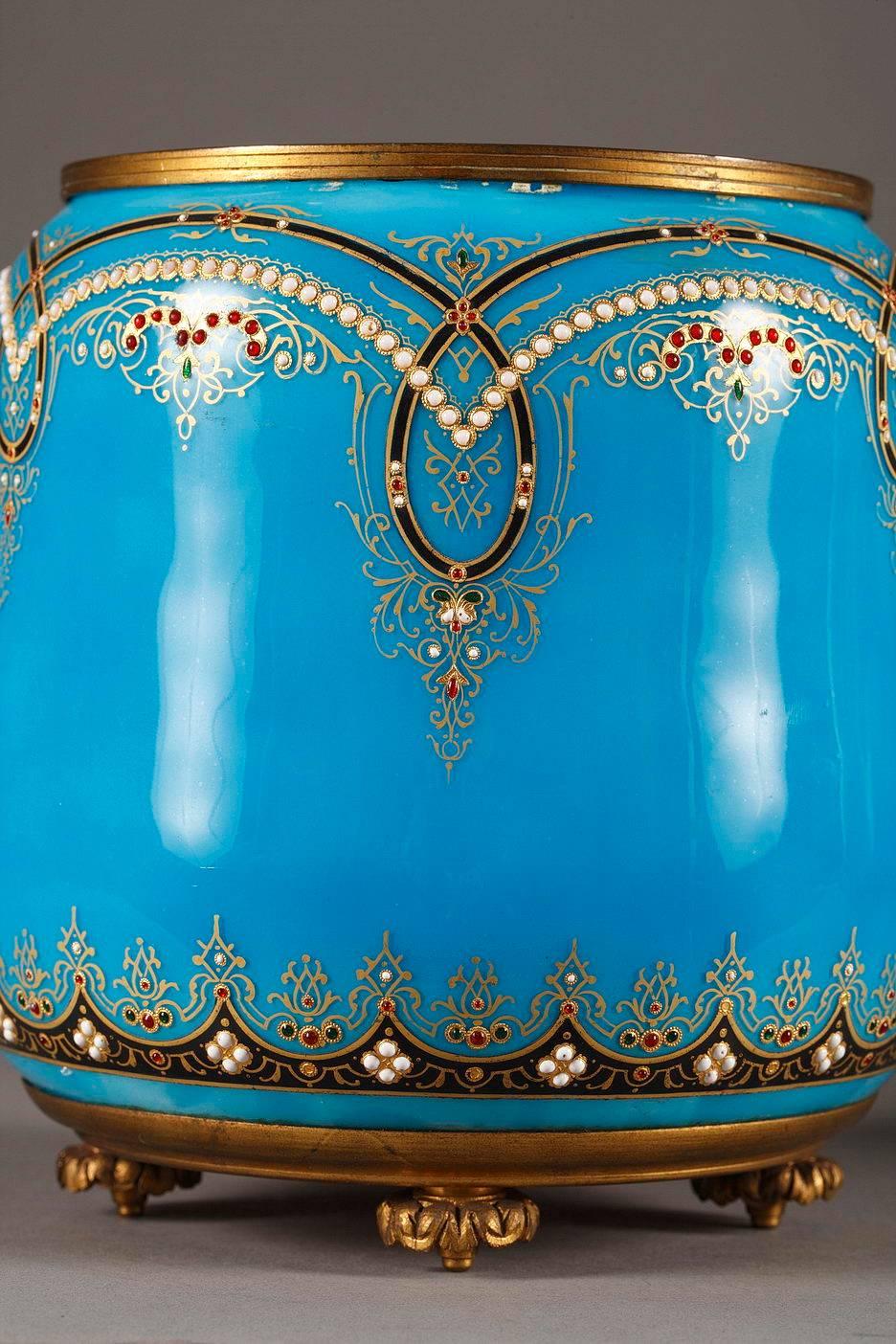 Late 19th Century Pair of Blue Bresse Enamel Jardinières For Sale 1