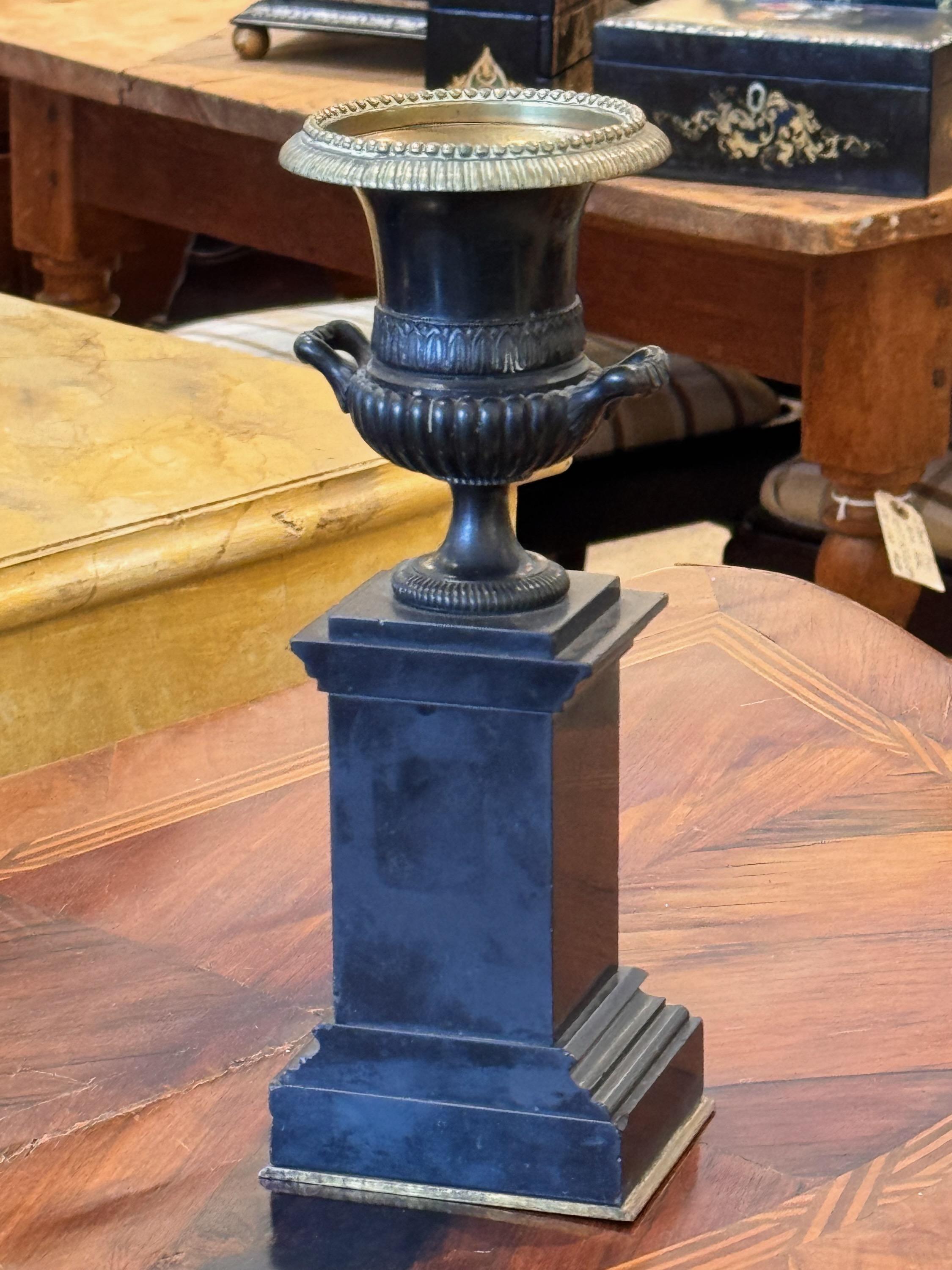 Late 19th Century Pair of Bronze and Marble Urns In Good Condition In Charlottesville, VA