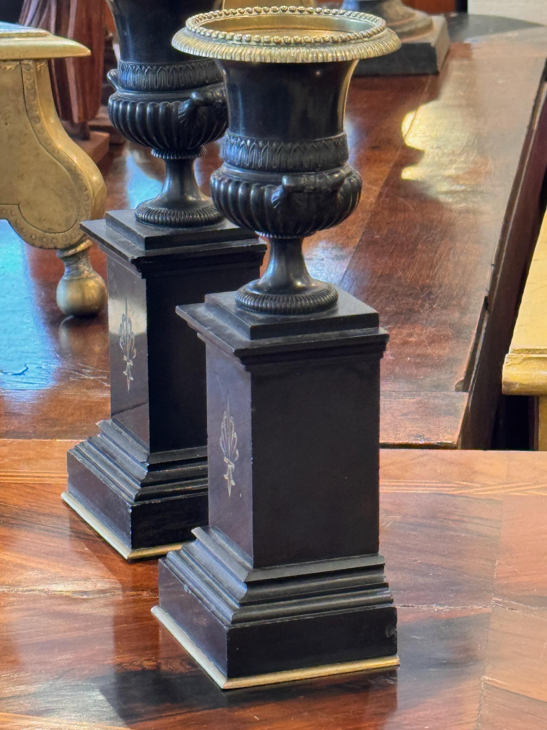 Late 19th Century Pair of Bronze and Marble Urns 1