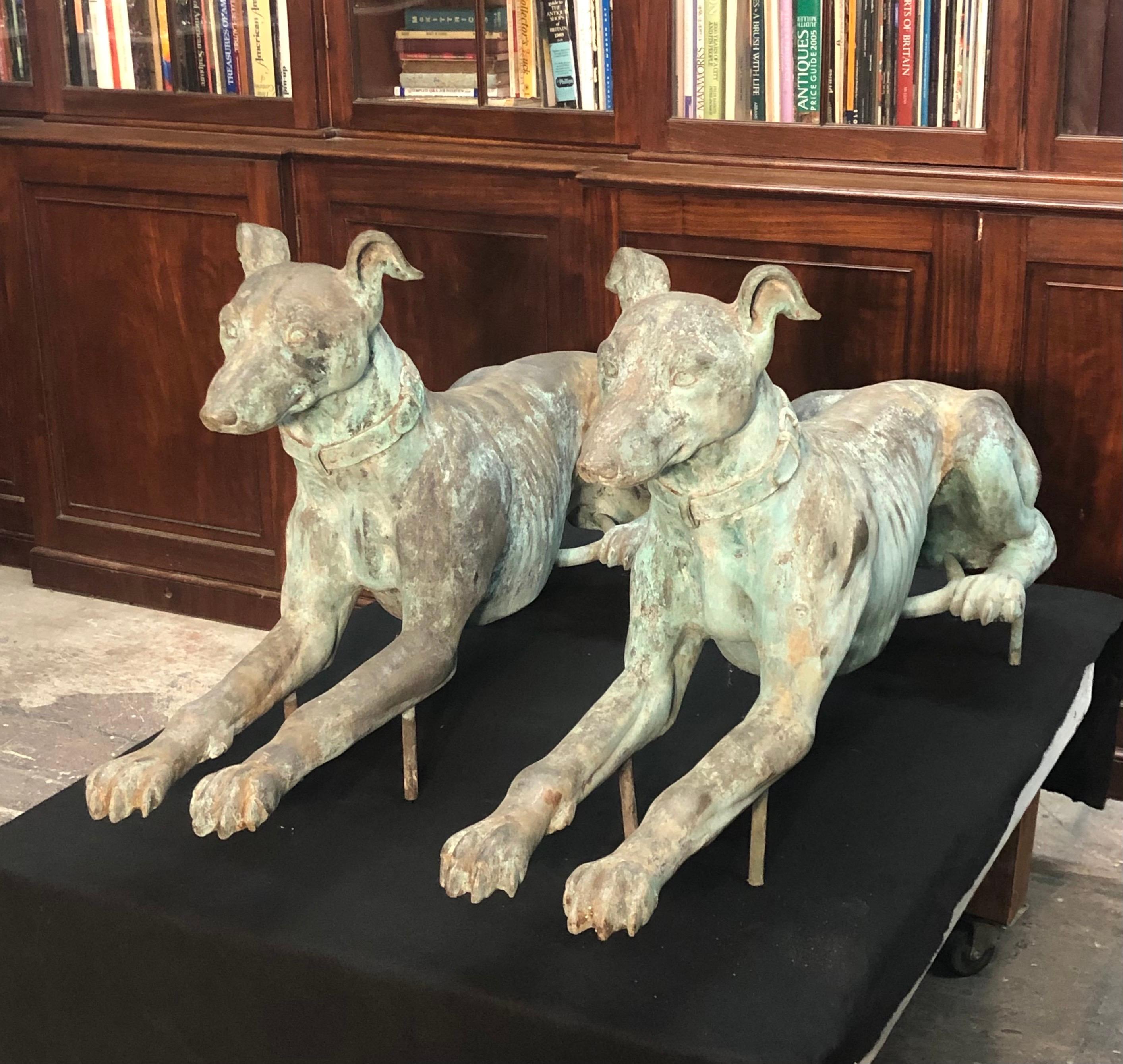 American Late 19th Century  Pair Of Bronze Greyhounds