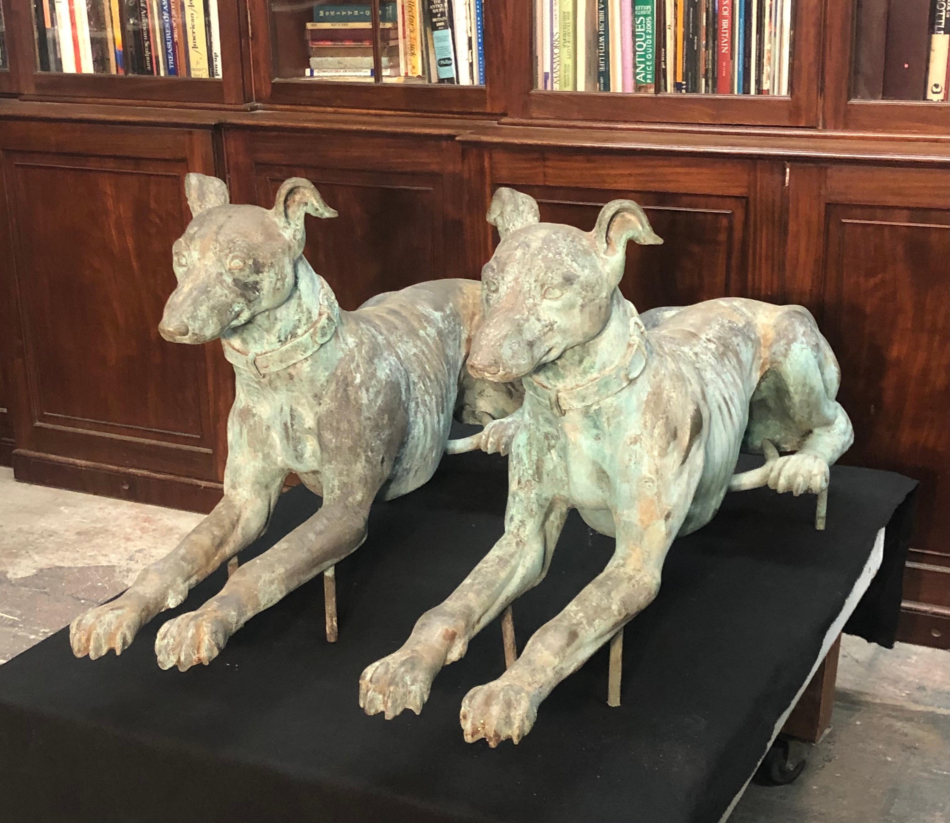 Late 19th Century  Pair Of Bronze Greyhounds In Good Condition In Charleston, SC