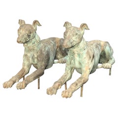 Antique Late 19th Century  Pair Of Bronze Greyhounds