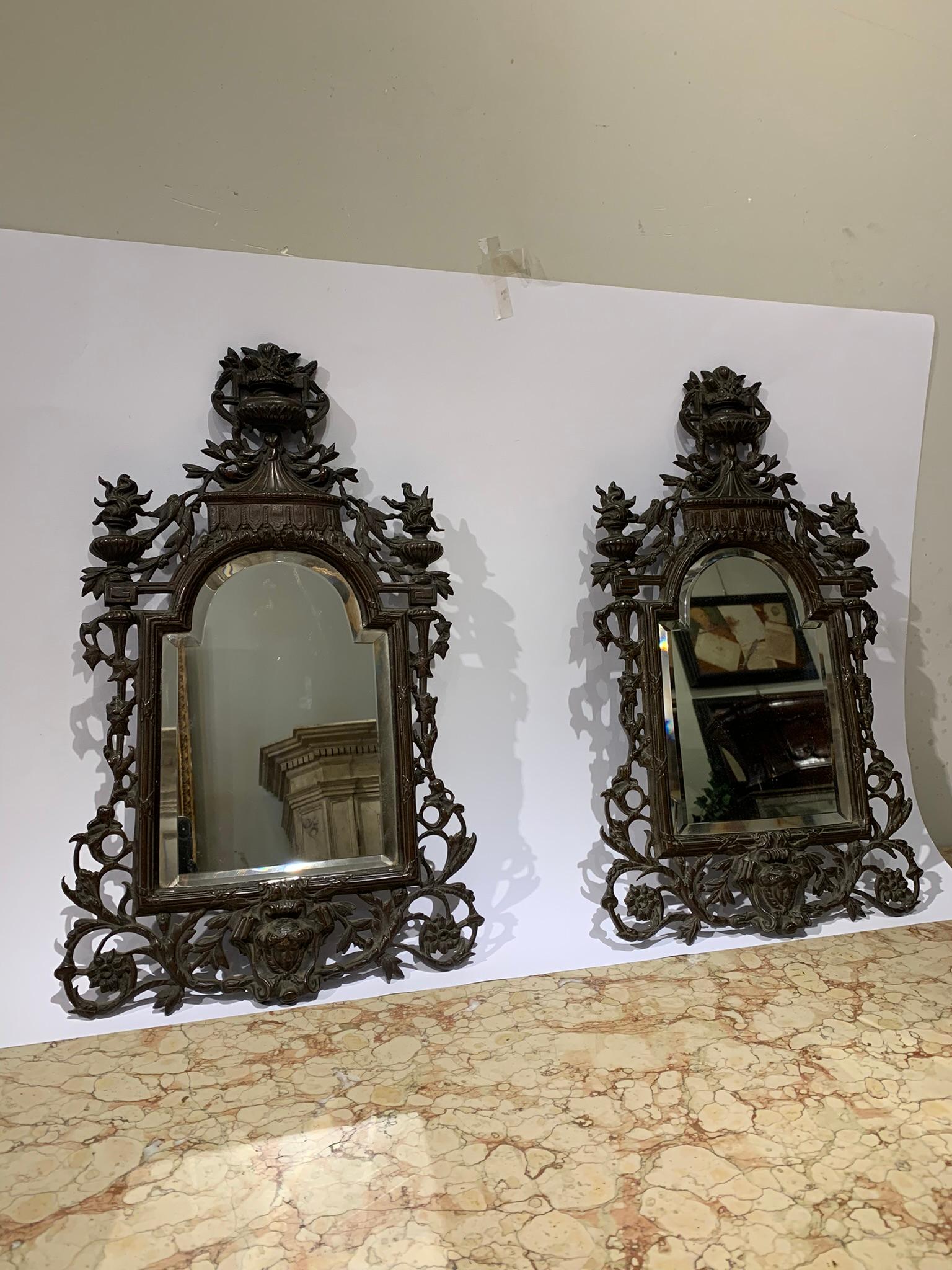 Italian Late 19th Century, Pair of Bronze Mirrors For Sale