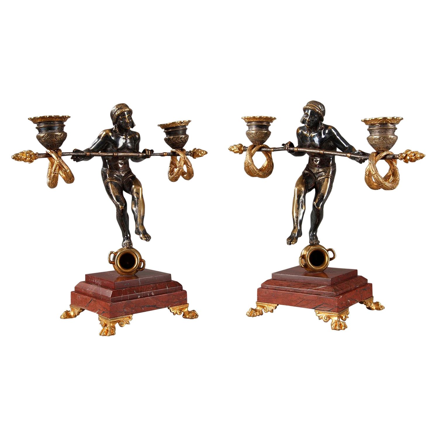 Late 19th Century Pair of Candlesticks by Emile Carlier