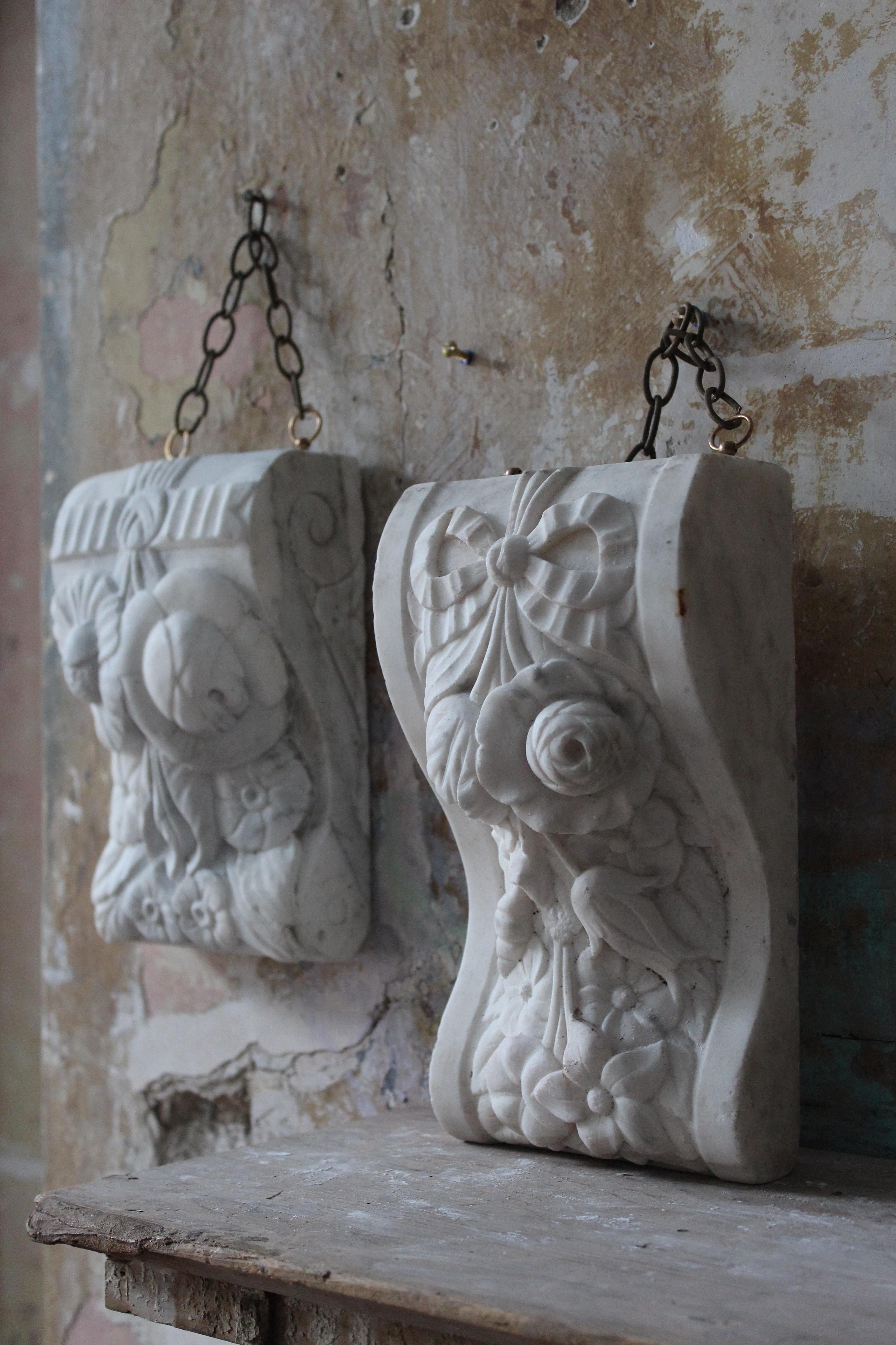 Late 19th Century Pair of Carved Marble Architectural Elements Corbels   In Good Condition For Sale In Lowestoft, GB