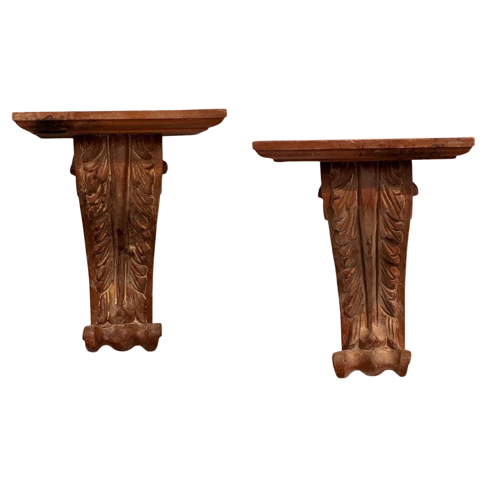 Late 19th Century Pair of Carved Wall Brackets