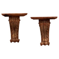 Antique Late 19th Century Pair of Carved Wall Brackets