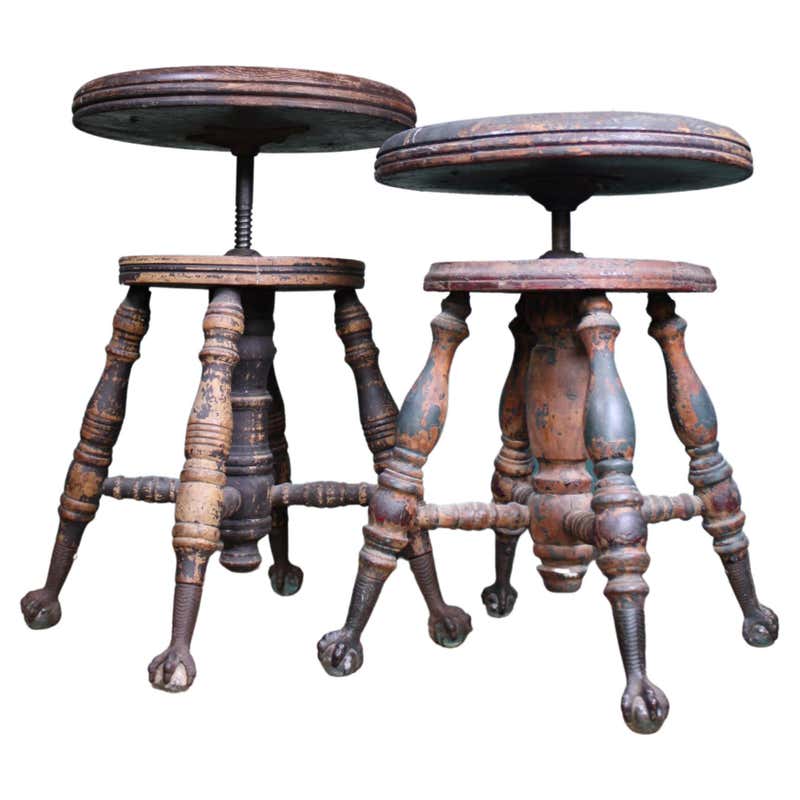 19th Century Cast and Tubular Brass Adjustable Velvet Music Cello Stool ...
