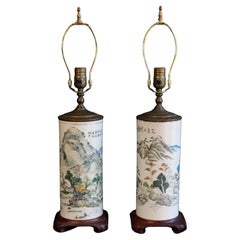Late 19th Century Pair of Chinese Porcelain Hat Stands Mounted as Lamps