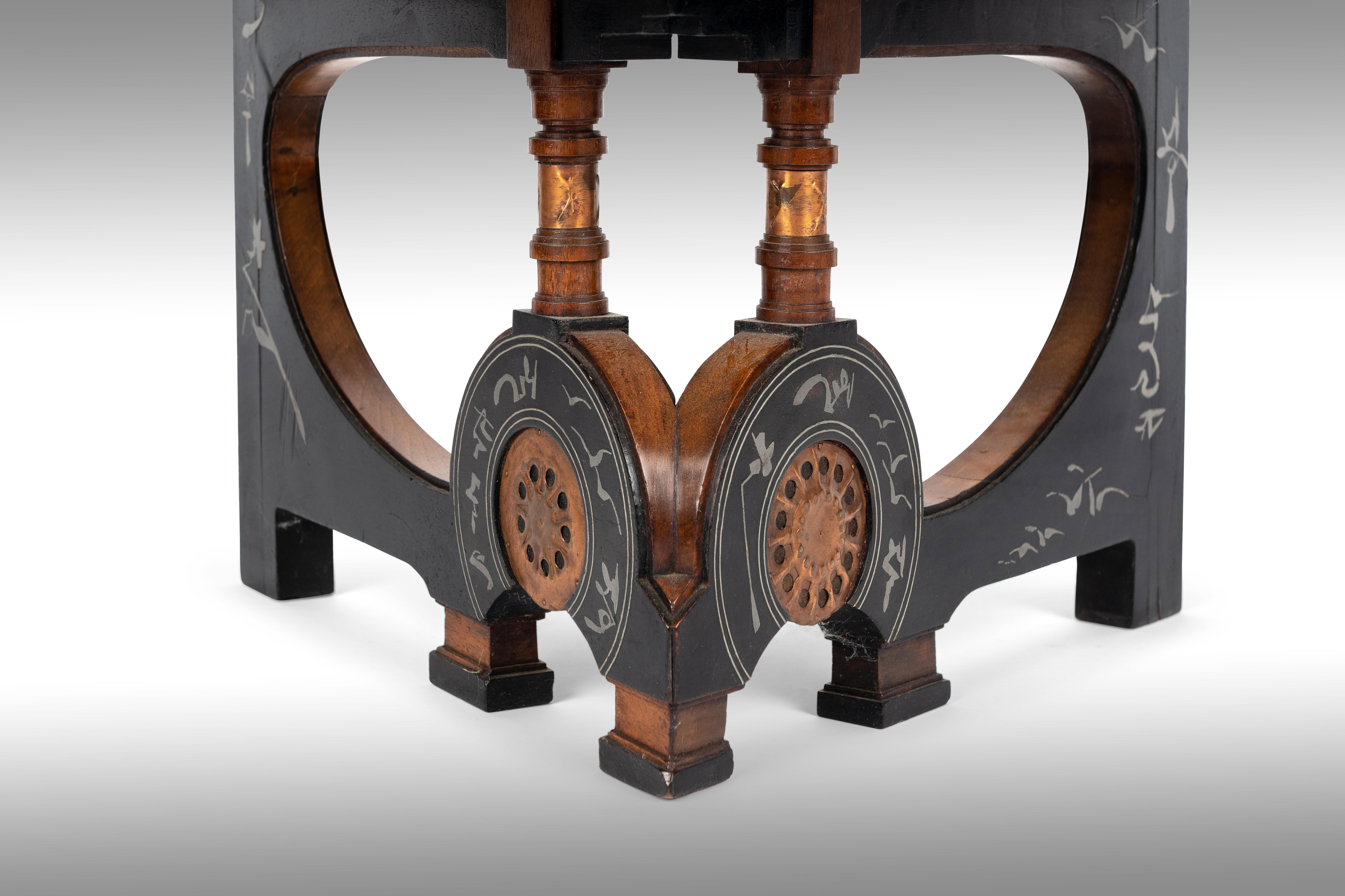 Late 19th Century Pair of Circular Throne Chairs by Carlo Bugatti, Vellum, Walnut In Good Condition For Sale In Shrewsbury, GB